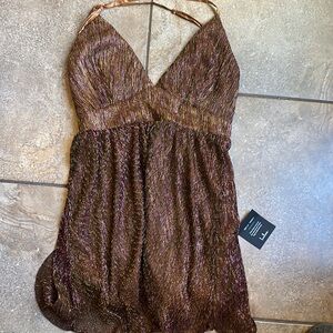 LUX Metallic Brown Halter Dress